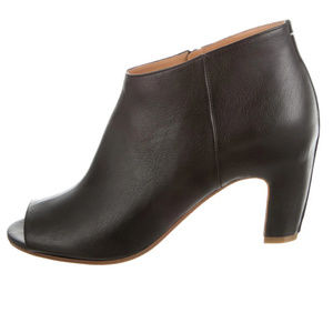 Maison Margiela Black Leather Peep-Toe Bootie 37.5